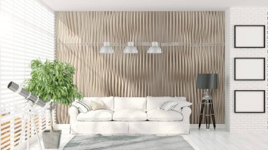 Modern parlak iç. 3D render