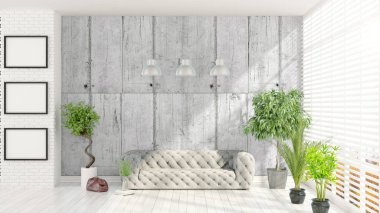 Modern parlak iç. 3D render