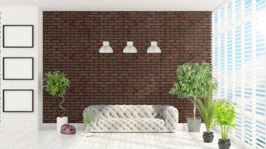 Modern parlak iç. 3D render