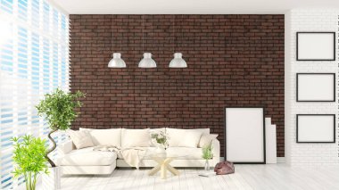 Modern parlak iç. 3D render