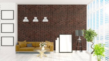 Modern parlak iç. 3D render