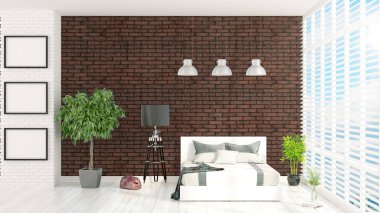 Modern parlak iç. 3D render