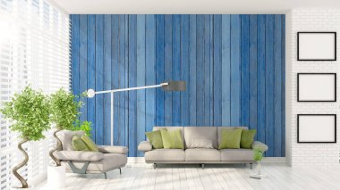 Modern parlak iç. 3D render