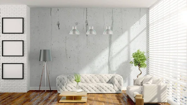 Modern parlak iç. 3D render