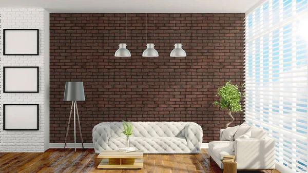 Modern parlak iç. 3D render