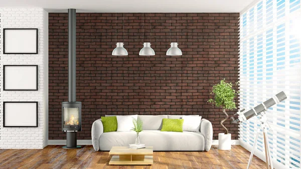 Modern parlak iç. 3D render