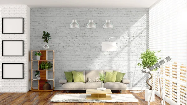 Moderne lichte interieur. 3D-rendering — Stockfoto