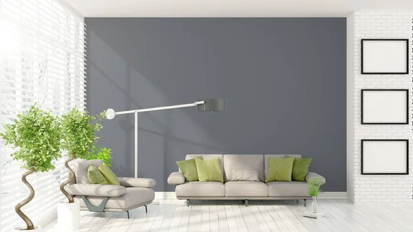 Moderne lichte interieur. 3D-rendering — Stockfoto