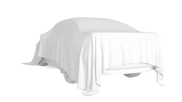 Auto peitetty valkoisella liinalla. 3D-renderointi — kuvapankkivalokuva