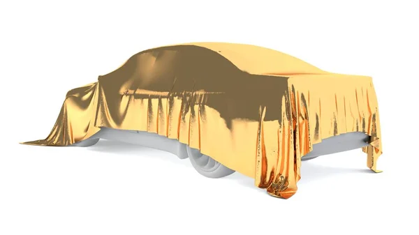 Auto pokryté bílou látkou. 3D vykreslování — Stock fotografie