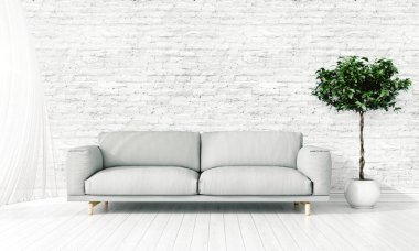 Modern parlak iç. 3D render