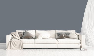 Modern parlak iç. 3D render