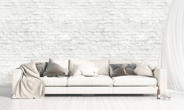 Modern parlak iç. 3D render