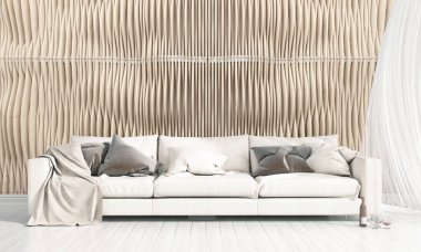 Modern parlak iç. 3D render