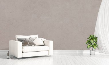 Modern parlak iç. 3D render