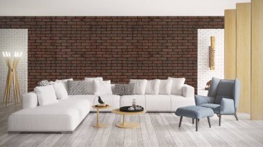 Modern parlak iç. 3D render