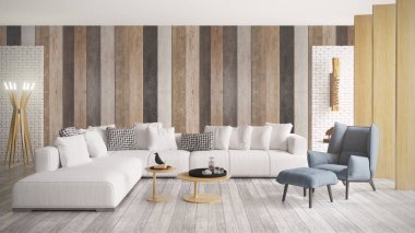 Modern parlak iç. 3D render