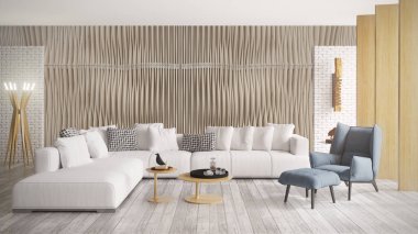 Modern parlak iç. 3D render