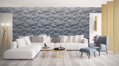 Modern parlak iç. 3D render