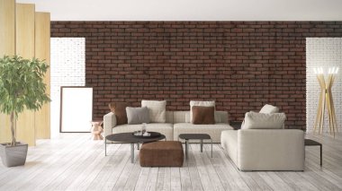 Modern parlak iç. 3D render