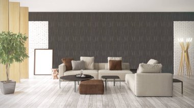 Modern parlak iç. 3D render