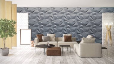 Modern parlak iç. 3D render