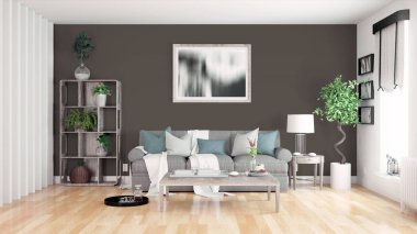 Modern parlak iç. 3D render