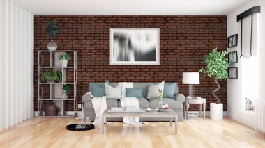 Modern parlak iç. 3D render