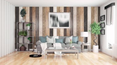 Modern parlak iç. 3D render