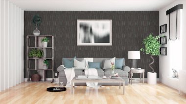 Modern parlak iç. 3D render