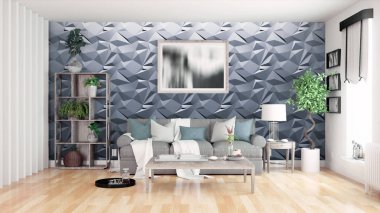 Modern parlak iç. 3D render