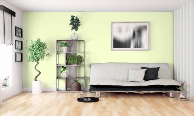 Modern parlak iç. 3D render