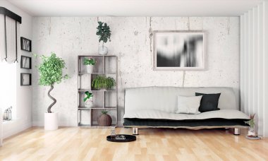 Modern parlak iç. 3D render