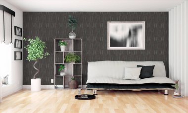 Modern parlak iç. 3D render