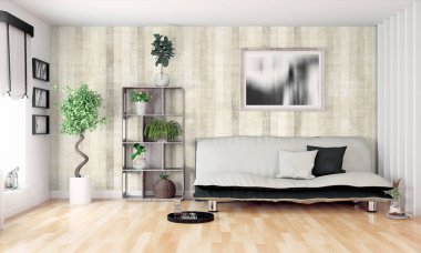 Modern parlak iç. 3D render