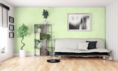 Modern parlak iç. 3D render