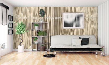 Modern parlak iç. 3D render