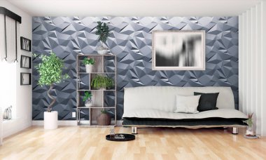 Modern parlak iç. 3D render