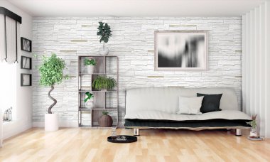 Modern parlak iç. 3D render