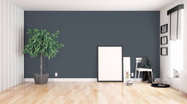 Modern parlak iç. 3D render