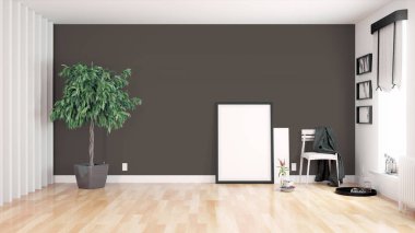 Modern parlak iç. 3D render