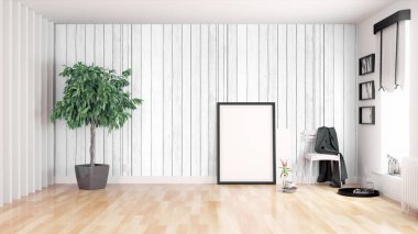 Modern parlak iç. 3D render