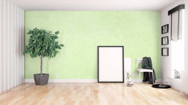 Modern parlak iç. 3D render