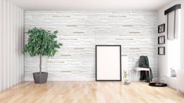 Modern parlak iç. 3D render