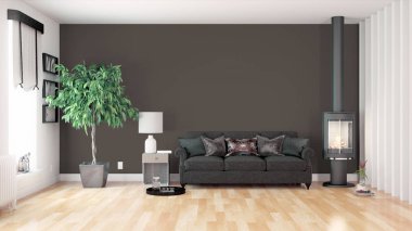 Modern parlak iç. 3D render