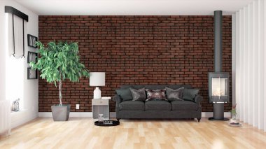 Modern parlak iç. 3D render