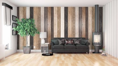 Modern parlak iç. 3D render