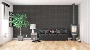 Modern parlak iç. 3D render