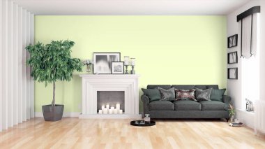 Modern parlak iç. 3D render