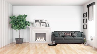 Modern parlak iç. 3D render